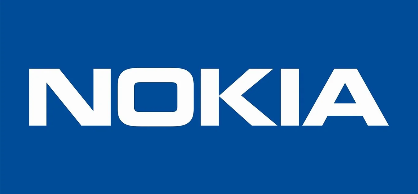 white nokia logo on blue background